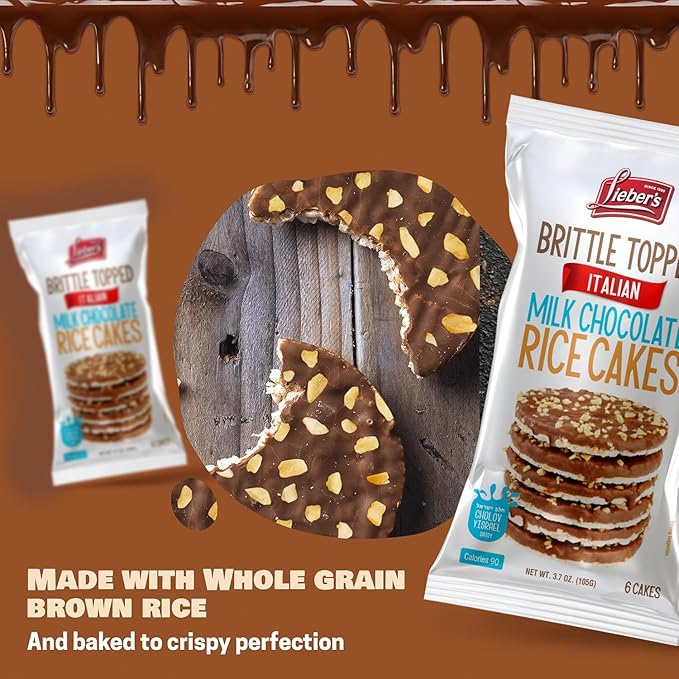 LIEBERS Thin Chocolate Rice Cakes, Kosher Certified Dairy and Dairy Free Options, Gluten Free Snack Pack Of 3 (Brittle Topped Milk Chocolate)