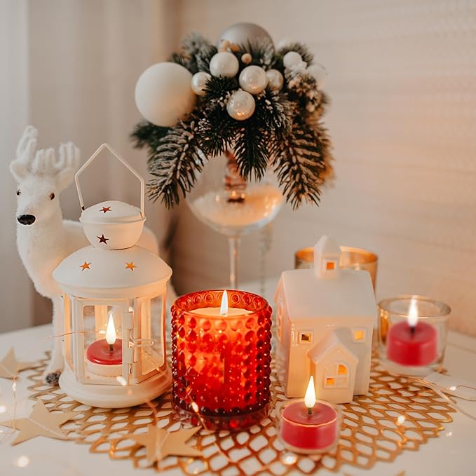 Eywamage Red Flameless Wax Tealights with Remote, Flickering Battery LED Tea Lights Votive Candles Set of 10