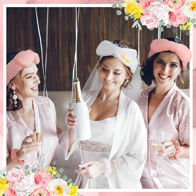 24 Pcs Bachelorette Party Favors Include 12 Bride Bridesmaid Spa Headband 12 Bridesmaid Gifts Scrunchies for Women Sleepover Spa Bachelorette Party Accessories Supplies(White, Rose Gold)
