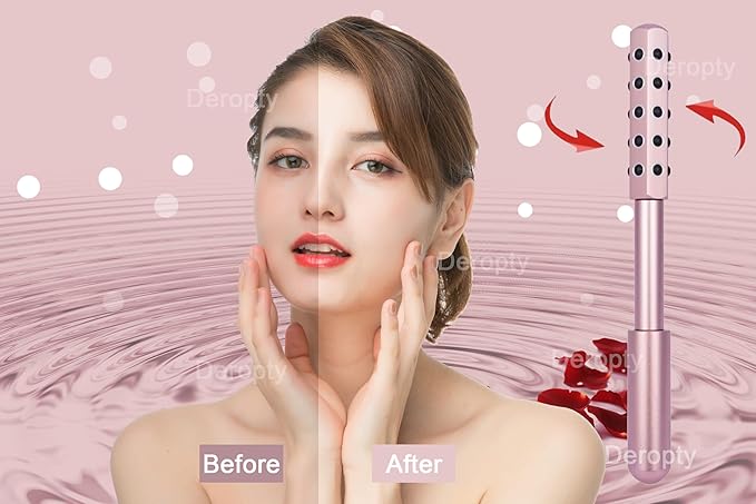 Beauty Massage Roller, Facial Massage Tool, 30 Germanium Stone Uplifting Face，Uplifting Face Massager Roller (Pink)