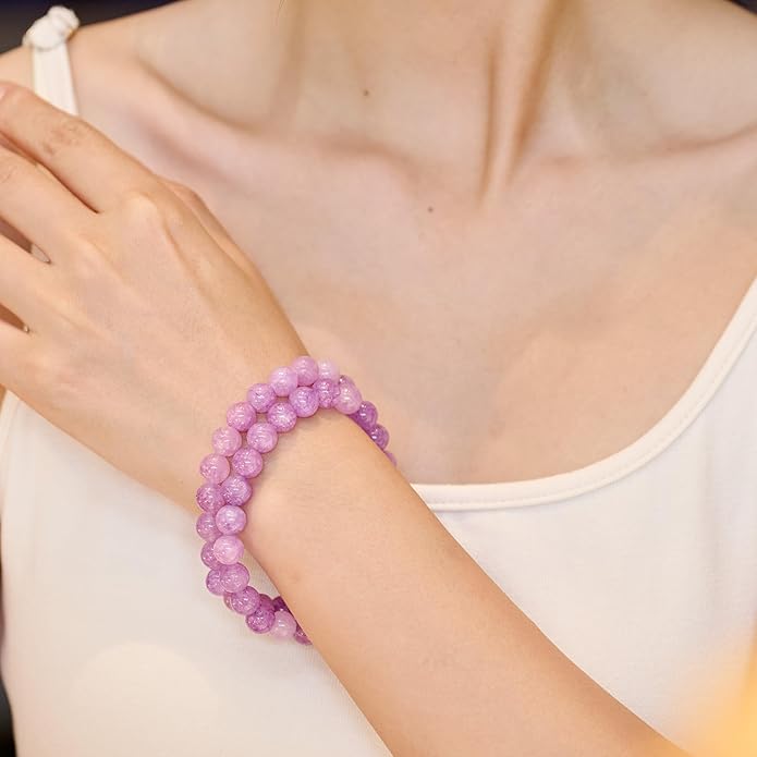 Bivei Natural Gemstone Semi Precious Healing Crystals Handmade Stretchy Round Beads Bracelet, Enhance Positive Energy