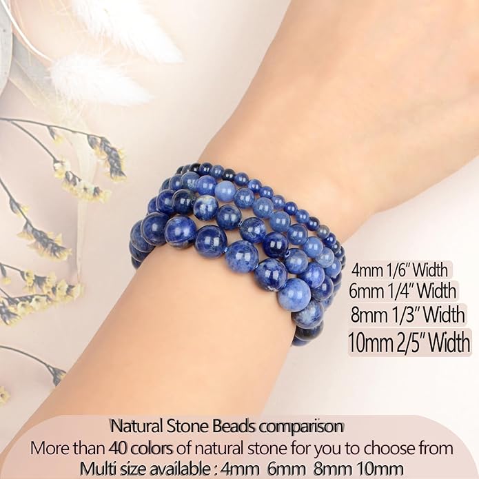 LPBeads Handmade Natural Gemstone Stretch Elastic Bracelet Healing Crystal Round Stone Beads Jewelry Gifts for Women Men