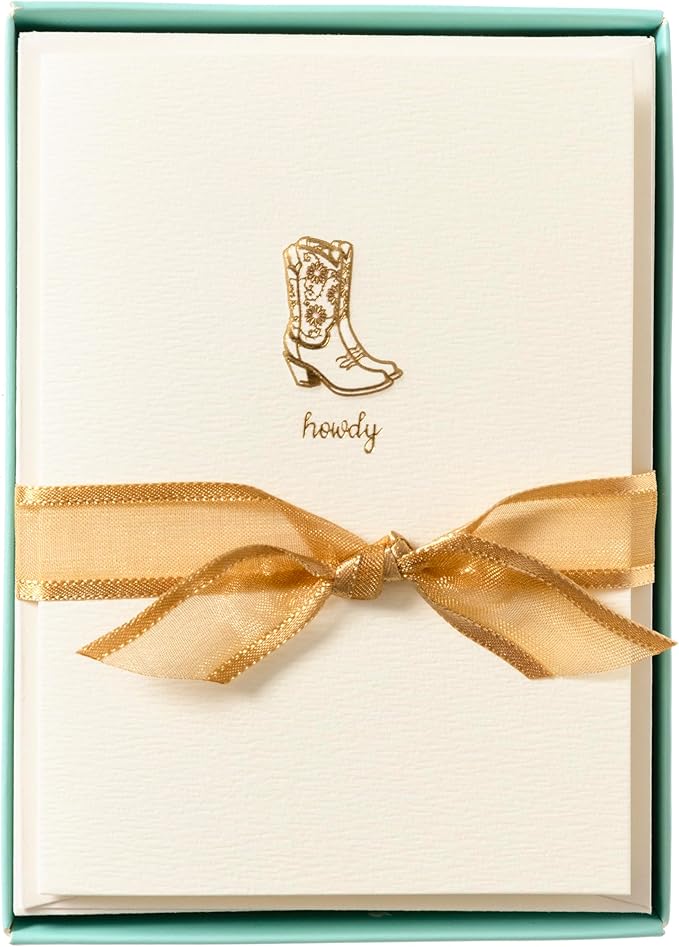 Graphique Cowgirl Boots Cards, Pack of 10 Cards with Envelopes, All Occasion Greetings, Blank Inside, Gold Foil Embossing, La Petite Press Collection Boxed Set, 3.25" x 4.75"