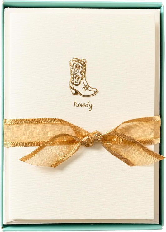 Graphique Cowgirl Boots Cards, Pack of 10 Cards with Envelopes, All Occasion Greetings, Blank Inside, Gold Foil Embossing, La Petite Press Collection Boxed Set, 3.25" x 4.75"
