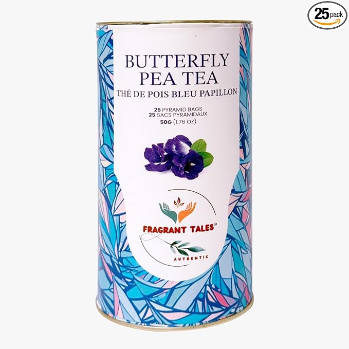 FRAGRANT TALES - Blue Butterfly Pea Flower Tea, 1.76 Oz, 25 Pyramid Bags, Natural Herbal Tea, Caffeine Free, Preservative Free