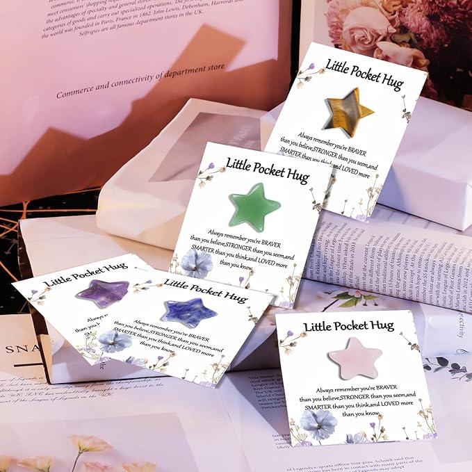 40 Sets Bulk Little Star Worry Stones Pocket Hug Token Gift Card for Friends Funeral Favors Encouragement Gifts for Women Adults Party Favors
