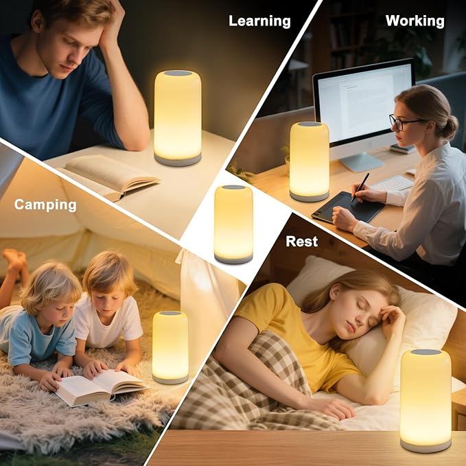 Dimmable Touch Night Light - 7 Brightness & 13 RGB Colors, Portable Bedside Lamp, Touch & App Control, Smart LED Lamp for Nursery, Reading, Decor
