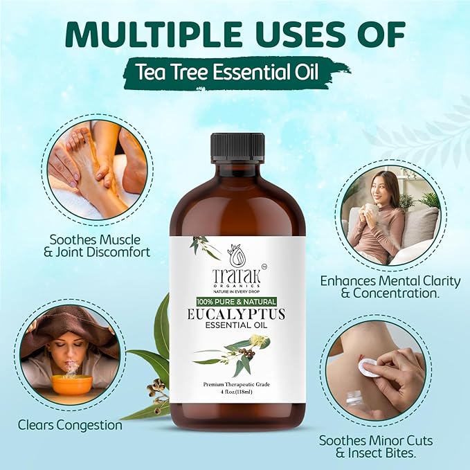 100% Pure Natural Undiluted Eucalyptus Essential Oil (4oz) Premium Therapeutic Grade Aromatherapy