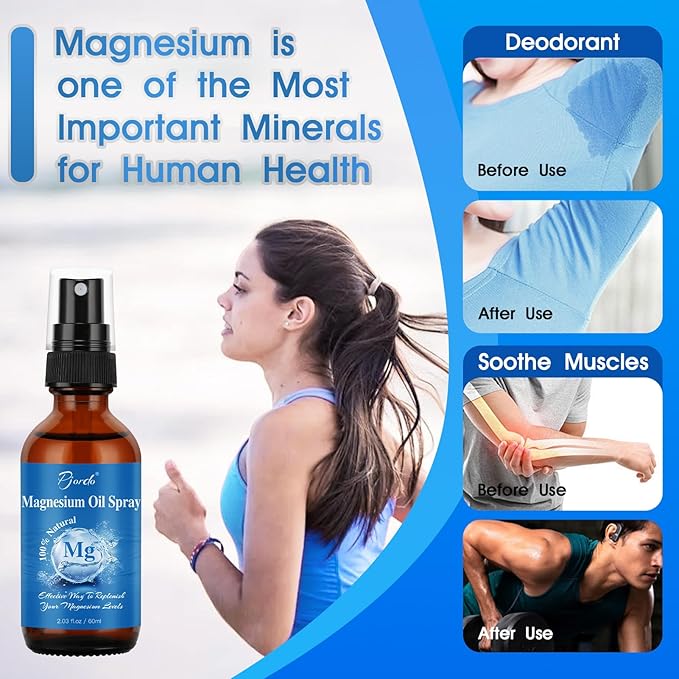 2 Pack Pure Magnesium Oil Spray, 100% Natural Ingredients for Caring Body, Topical Magnesium Spray for Feet & Sleep, Portable Bottle Design, Easy to Absorb and Use