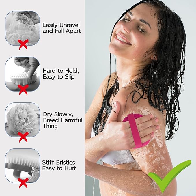 Silicone Body Scrubber, Exfoliating Body Wash Scrubbers Exfoliator, Shower Body Brush for Effective Showering Exfoliation and Gentle Massage (Red)