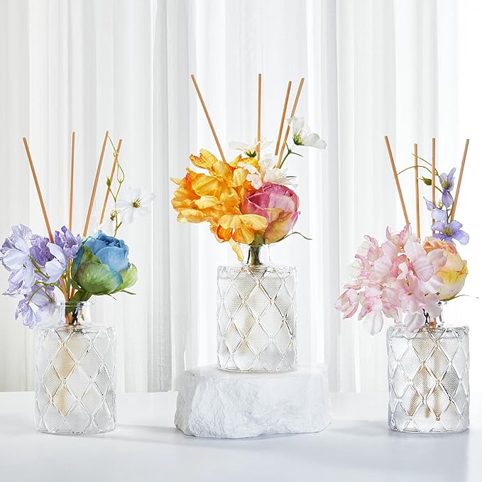 Chloefu Lan Amber Reéd diffuser, 6.7 oz Natural Essential Scented Oil, Pink Yellow and White Flowers Reéd Diffuser Sticks, Bathroom, Home & Office Decor, Preppy Room Decor, Amber Diffuser Oil Gift Set