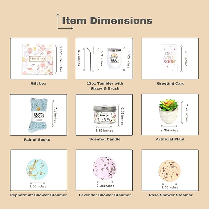 Get Well Gift Box for Women - Hugs & Healing Luxury Care Package for Her, Feel Better Soon Basket - Sympathy and After Surgery Recovery Gifts - Thinking of You