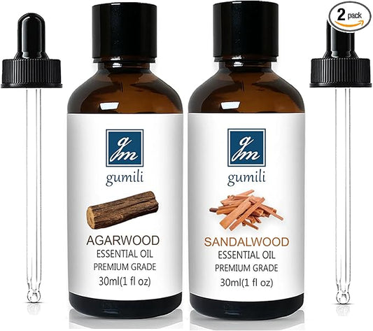 Agarwood Sandalwood Essential Oils for Perfume Candles Soaps Yoga Meditation Massage Diffuser - 2 OZ, Pack of 2