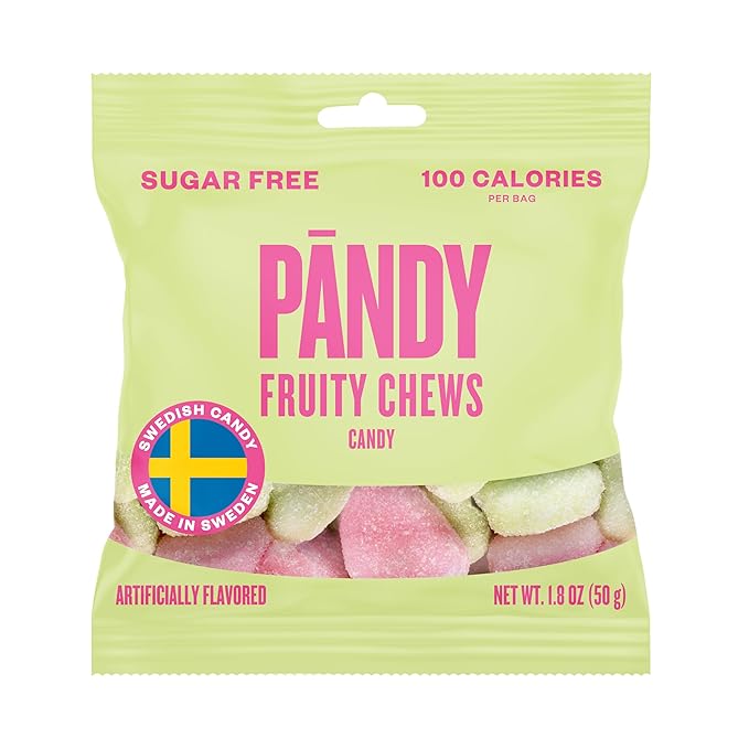 PANDY, Swedish Sugar Free Candy, Fruity (1.8 Ounce Bags, Pack of 4) - Diet, Healthy Keto Gummy Candy, Low Calorie Sweets