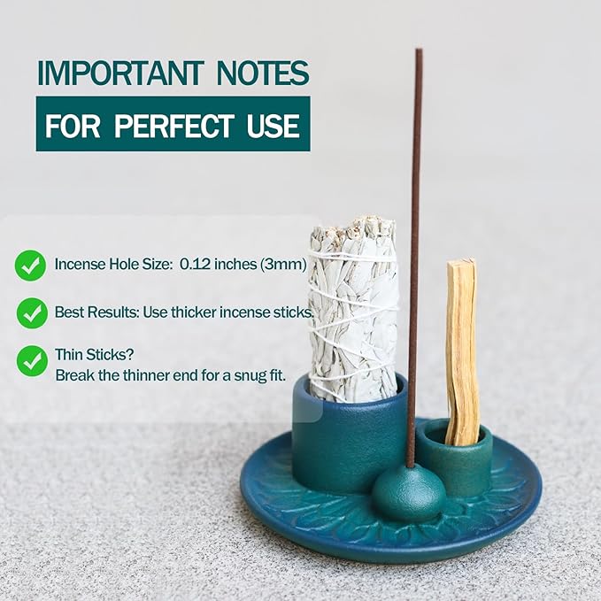 Palo Santo Sticks Holder, Multi-Purpose Handmade Ceramic Incense Burner for Palo Santo Incense Sticks, Sage Holder for Burning, Ash Catcher Tray for Meditation Yoga Room (Blue)