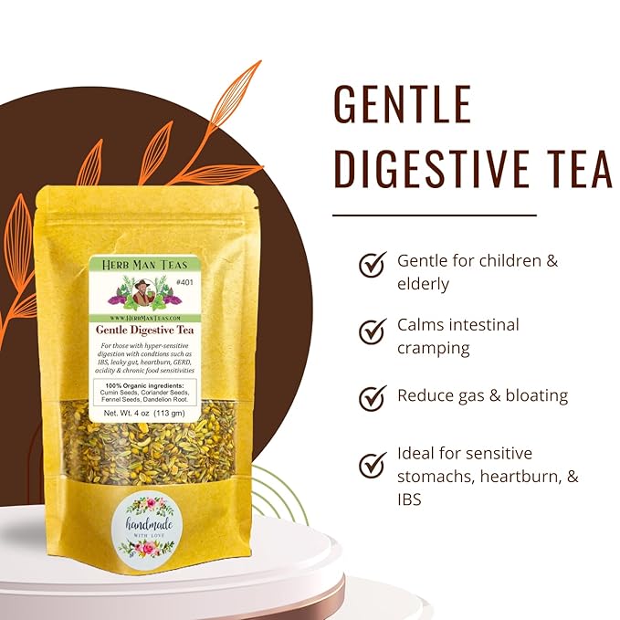 IBS DIGESTIVE TEA for sensitive digestion for leaky gut, IBS, gas, bloating used clinically & formulated by master herbalist Khabir - - 100% Organic, Non-GMO, No Additives