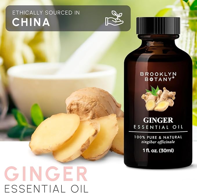 Brooklyn Botany Ginger Essential Oil - 100% Pure and Natural - Premium Grade Oil with Dropper - for Aromatherapy and Diffuser - 1 Fl Oz