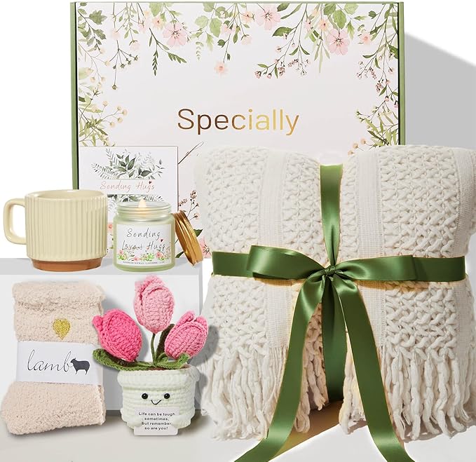 Gift Baskets for Women, Get Well Soon Gift, Birthday Gifts, Self Care Package, After Surgery Thinking of You Inspirational Basket, Sympathy Gifts for Her Mom Wife Sister Friend Girlfriend Coworker