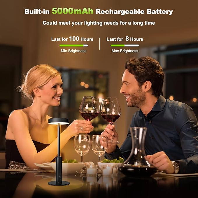 2 Pack Small Cordless Table Lamps Rechargeable,5000mAh Battery Operated Portable Desk Lamp,3 Colors & RGB Stepless Dimmable Wireless Touch Lamps for Restaurant Home Dinner Dining Patio(Black)