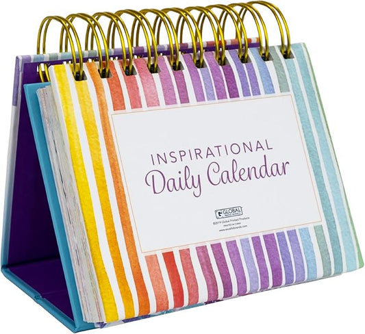 Global Printed Products Motivational & Inspirational Perpetual Daily Flip Calendar Self-Standing Easel (Rainbow Stripe)
