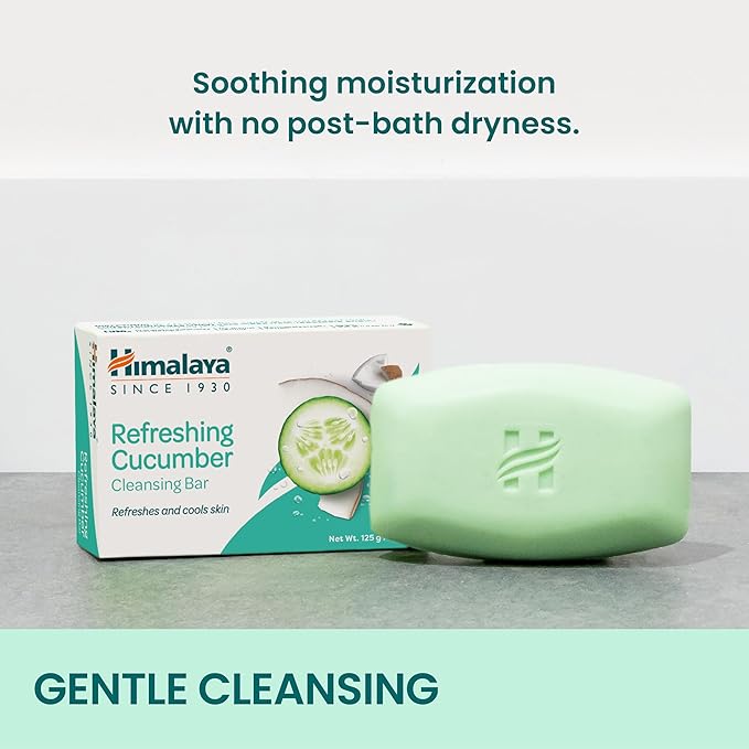 Himalaya Refreshing Cucumber Cleansing Bar, Face and Body Soap for Soft Skin, 4.41 oz, 12 Pack
