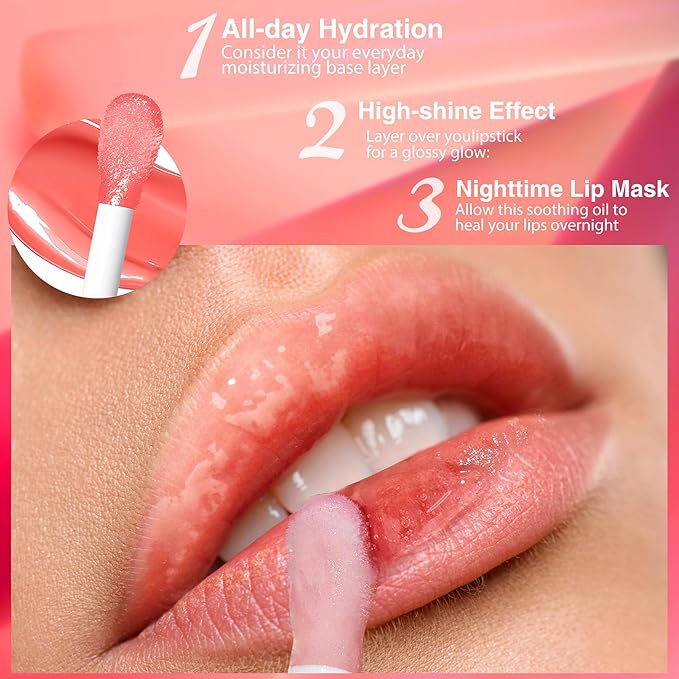 2Pack Non-sticky Lip Oil, Moisturizing Glossy/Shiny Lip Gloss Oil PlumpingTint, Hydrating Lip Gloss Lip Balm, Long Lasting Nourishing Fruit Flavoure Lip Oils(Strawberry + Coconut)