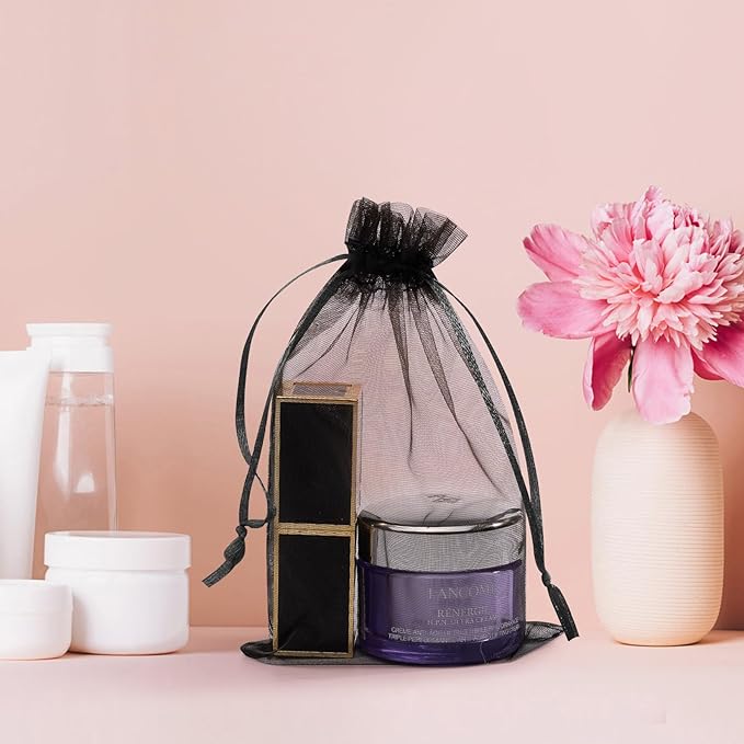 50 Pcs Organza Bags 5x7 Inch, Small Mesh Bags Drawstring Gift Pouches for Jewelry Candy Party Favor (Black)