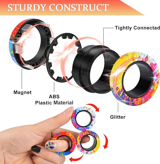 3Pcs Magnetic Rings Fidget Toy Set, Idea ADHD Anxiety Magnetic Fidget Toys Adults Fidget Spinner Rings for Relief, Christmas Stocking Stuffers Gifts for 8 9 10 11 12 13+ Year Old Teen Boy Girl A