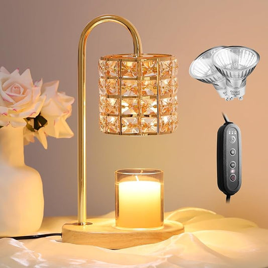 Candle Warmer Lamp, Wax Warmer Lamp with 2 Bulbs, Timer & Dimmer 7-Levels, Candle Top Melting Compatible Jar Candles, Glass Candle Heater Lamp for Scented Wax, Gifts for Mom Home Decor (Amber)