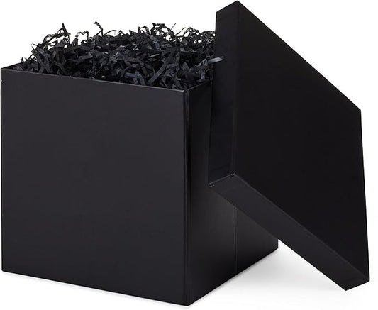 Hallmark Medium Gift Box with Lid and Shredded Paper Fill (Black 7 inch Box) for Weddings, Graduations, Birthdays, Father's Day, Groomsmen Gifts, All Occasion