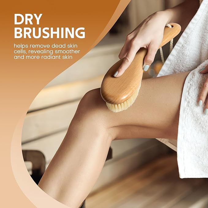 Dry Brush for Body, Natural Bristle Dry Exfoliating Body Brush for Skin Care, Cellulite, Lymphatic Drainage
