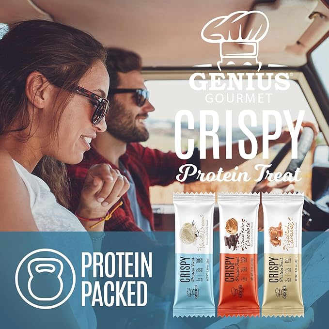 Genius Gourmet Crispy Protein Treat, Vanilla Dream, Keto Snack, Low Carb, Low Sugar & Gluten Free, Protein Snacks for Adults, 10G of Whey Protein per Protein Bar, 5 Net Carbs, On The Go Snack, 10 CT