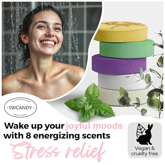 Shower Steamers Aromatherapy Travel Essentials for Women- SWCANDY 8 Pcs Bath Bombs Birthday Gifts for Men, Sister, Shower Bombs Stocking Stuffers Christmas Gifts Fruity