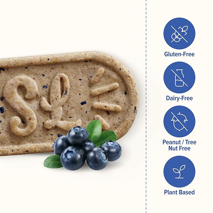 Sweet Loren's Vegan Breakfast Biscuits | Blueberry | 4g Protein, 19g Whole Grains | Plant Based, Gluten Free, Dairy Free, Nut Free Snacks | Grab & Go 8 Pack (24 Total Biscuits, 1.6 ounce each)