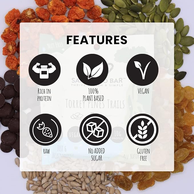 San Diego Bar | Raw, Vegan, Gluten & Soy Free Nutrition Meal Bar with No Added Sugars - 10g Protein from Only 6 All Natural Whole Food Ingredients. Torrey Pines Trails Pumpkin + Sunflower Seeds Nut Free ( 2.22 Oz Energy Bars, 12 Pack)