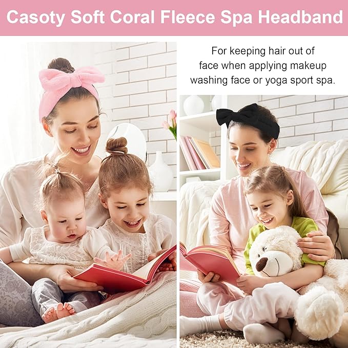 Casoty Black White Pinjk Skincare Headband for Washing Face Cute Face Wash Spa Headband for Women Makeup Hair Band Stocking Stuffers Spa Party Hair Accessories Gifts for Women Girls
