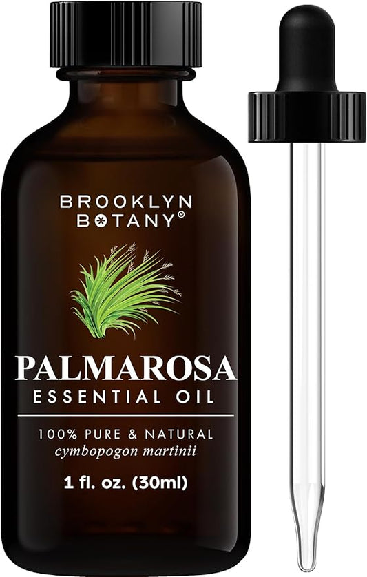 Brooklyn Botany Palmarosa Essential Oil - 100% Pure and Natural - Premium Grade Oil with Dropper - for Aromatherapy and Diffuser - 1 Fl Oz