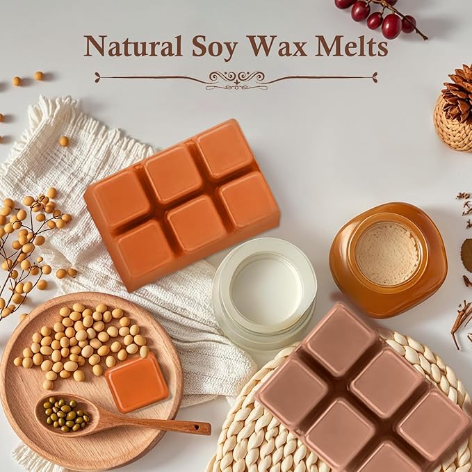 Autumn Scented Wax Melts, Fall Wax Cubes Gift Set, Soy Wax Tarts for Warmer - Pumpkin Pie, Apple Cider, Cinnamon, Autumn Wreath, Forest Pine, Snickerdoodle, Caramel Corn, Vanilla, 8 Pack