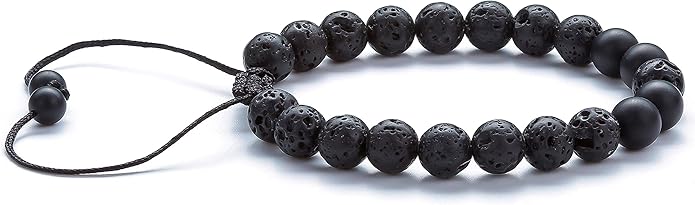 Hamoery Men Women 8mm Lava Rock Aromatherapy Anxiety Essential Oil Diffuser Bracelet Braided Rope Natural Stone Yoga Gifts Beads Bracelet Bangle-21017