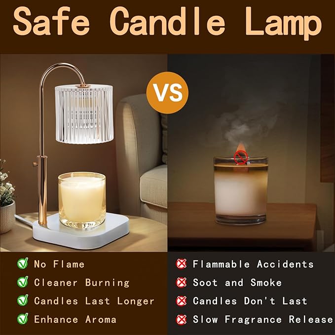 Candle Lamp Warmer with Timer,Electric Candle Light Warmer,Best Friend Birthday Gifts for Women,20 Gears Rotary Dimming with 2 Bulbs