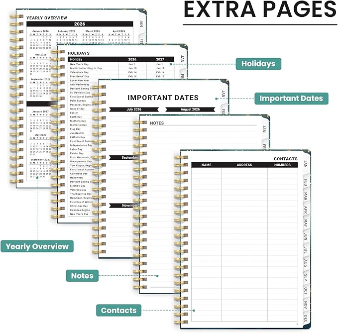 2026 Planner, Monthly and Weekly Calendar Planner for Women, January 2026 - December 2026, Hardcover Pretty 2026 Agenda Planner Book with Tabs, Spiral Bound, Perfect for School Office Home Supplies, 6.3" x 8.5" - Whale Dreams