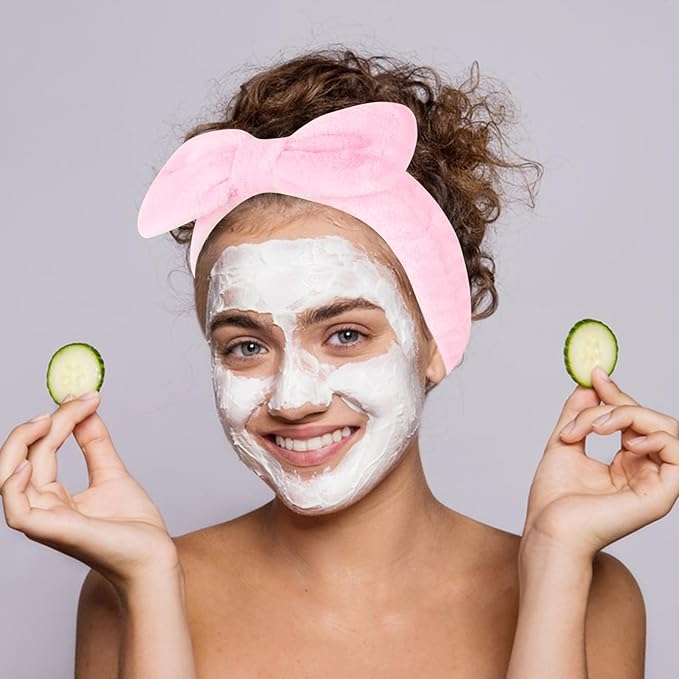 8 Pack Spa Headband for Washing Face,Pink Black Skincare Headband Set for Women Girls Cute Bow Headbands for Makeup Skin Care Head bands Slumber Party Supplies