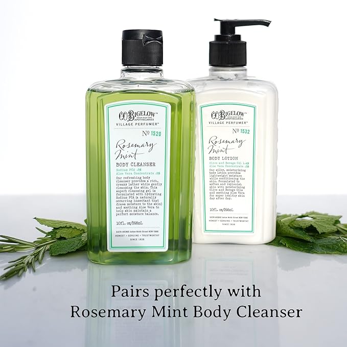 C.O. Bigelow Rosemary Mint Body Lotion, Village Perfumer Moisturizing Body Lotion with Aloe Vera, Borage Oil & Olive Oil, 10 Fl Oz