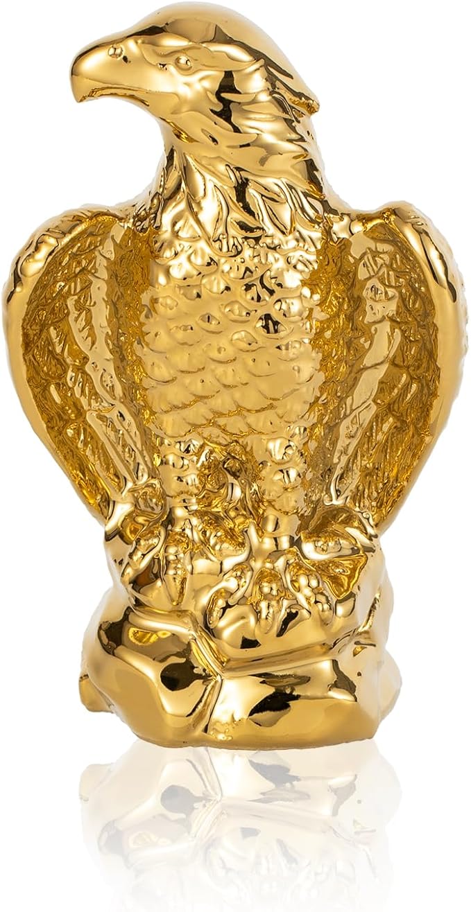 Golden Hawk Statue, Eagle Birds Figurine Home Decor, Modern Elegance Hawk Sculpture Office Home Decoration - Small Mini Wild Animal Gold Eagle for Desktop & Car Visit The Store