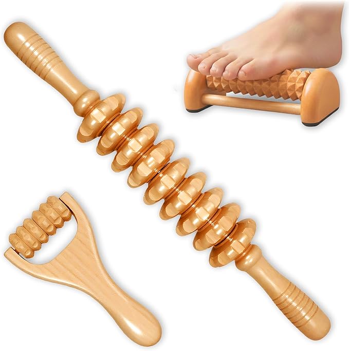 3Pcs Wooden Massage Tools，Lymphatic Drainage Massager ，Maderoterapia Kit for Deep Tissue，Muscle Pain Relief, Anti-Cellulite，Body Sculpting & Shaping，Foot Roller for Plantar Fasciitis