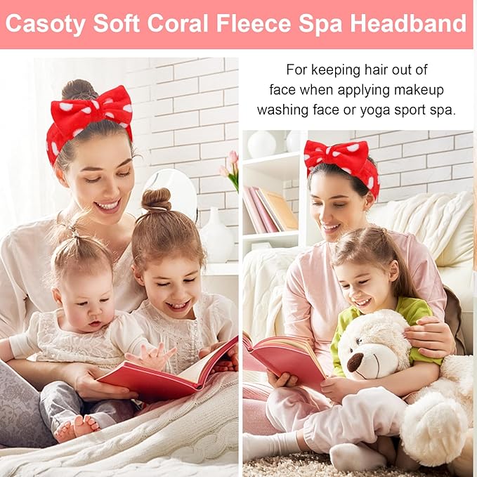 Casoty 12 Pcs Headbands for Makeup, Spa Gifts for Women, Soft Coral Fleece Makeup Headbands for Women, Bow Hair Band, Spa Headband for Face Washing Shower Skin Care Yoga