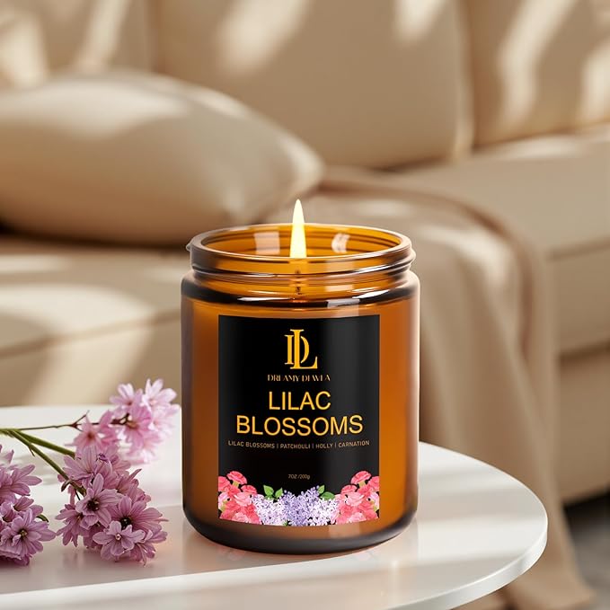Lilac Blossom Scented Candles, Lilac Blossom Candle, Aromatherapy Candle Gifts for Women, Soy Candles for Home Scented, 7oz 50 Hours Burn, Home Décor