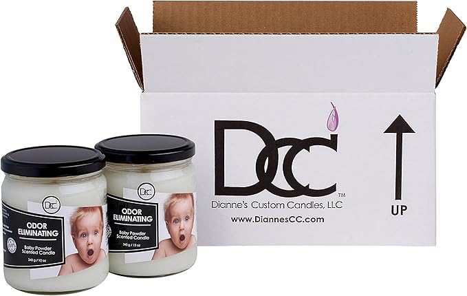Baby Powder Two Pack Odor Eliminating Highly Fragranced Candle - Eliminates 95% of Pet, Smoke, Food, and Other Smells Quickly - Up to 80 Hour Burn time - 12 Ounce Premium Soy Blend