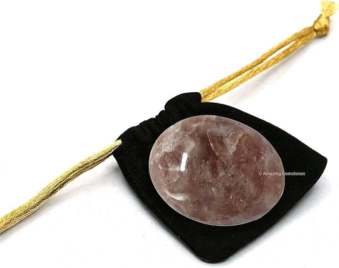 Amazing Gemstone Strawberry Quartz Crystals and Healing Stones - Large Palm Stone Crystals Piedra - Crystal for Good Luck, Positive Energy, Meditation - Unique Stocking Stuffers Gifts for Women, Men