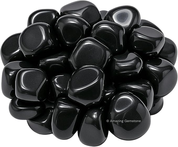 Amazing Gemstone Black Obsidian Crystals & Healing Stones Tumbled - 1 oz, Natural Healing Stones for Energy Balance, Stress Relief - Premium Polished Gems Rocks for Meditation & Wellness